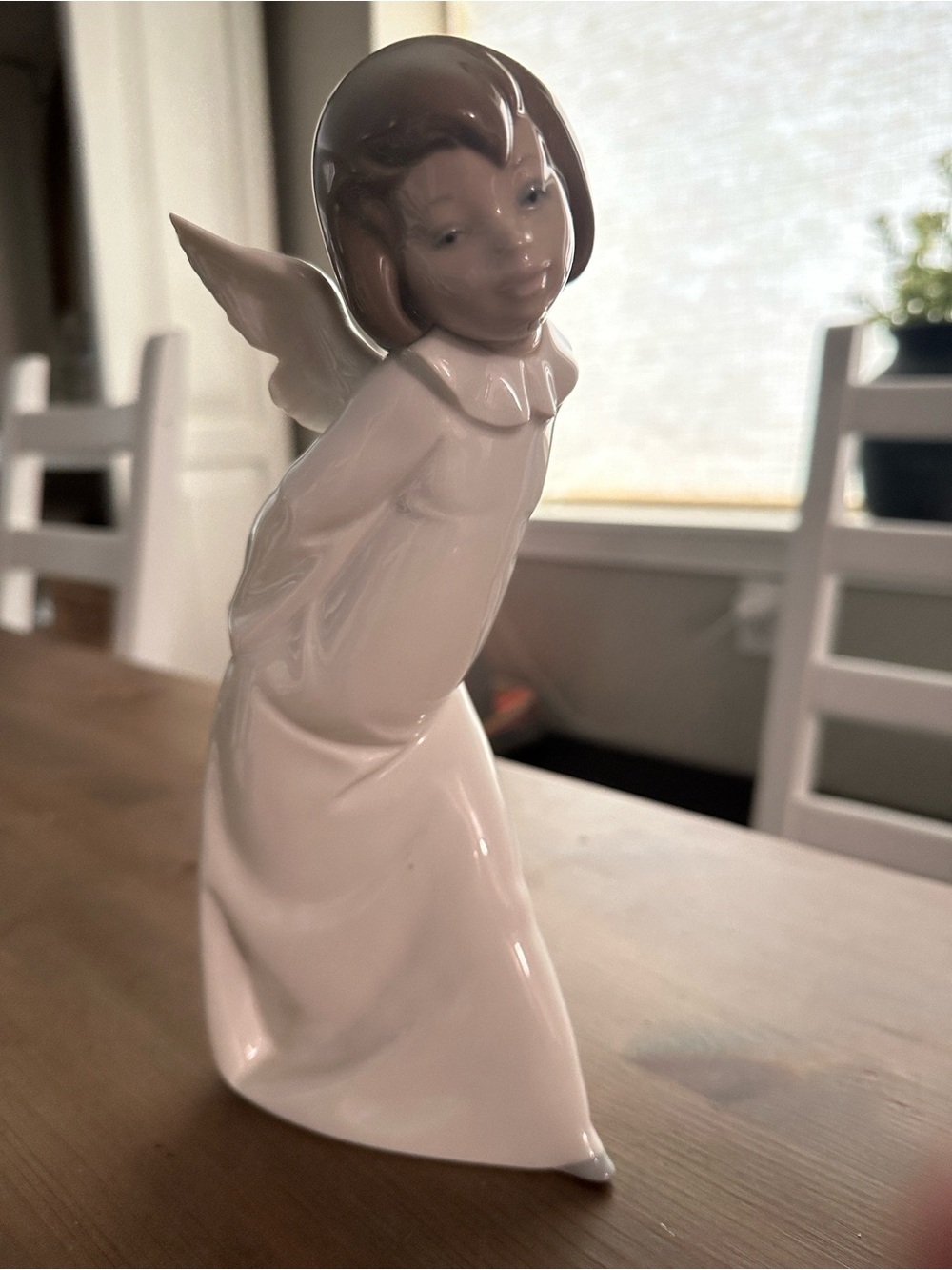 Lladro White and Brown Angel Girl Figurine